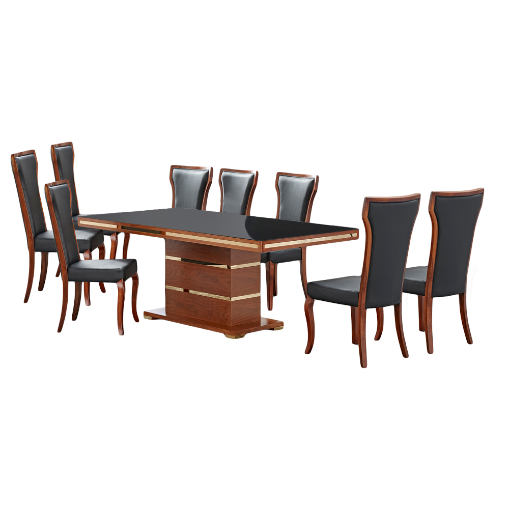 Dining Table (200x100x76)cm + 8 Side Chairs, Brown/Beige/Gold
