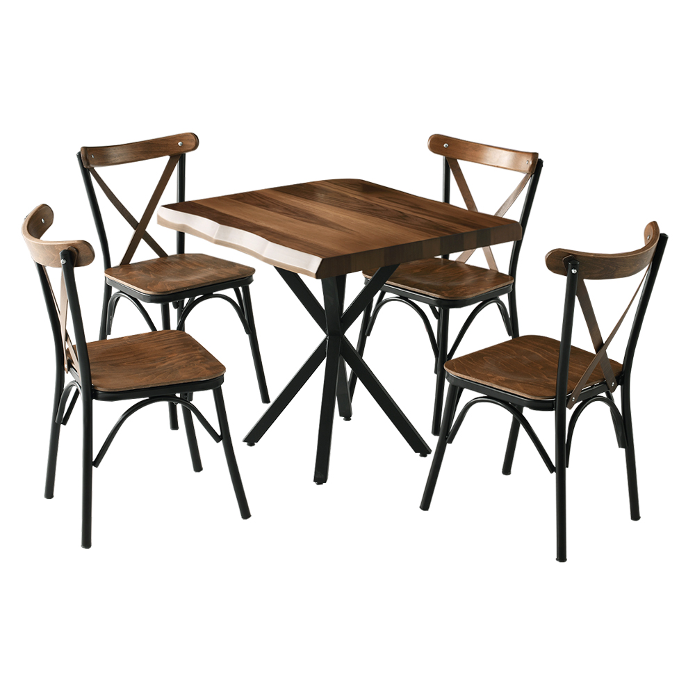 Dining Table (140x80x75)cm + 4 Side Chairs, Walnut/Black