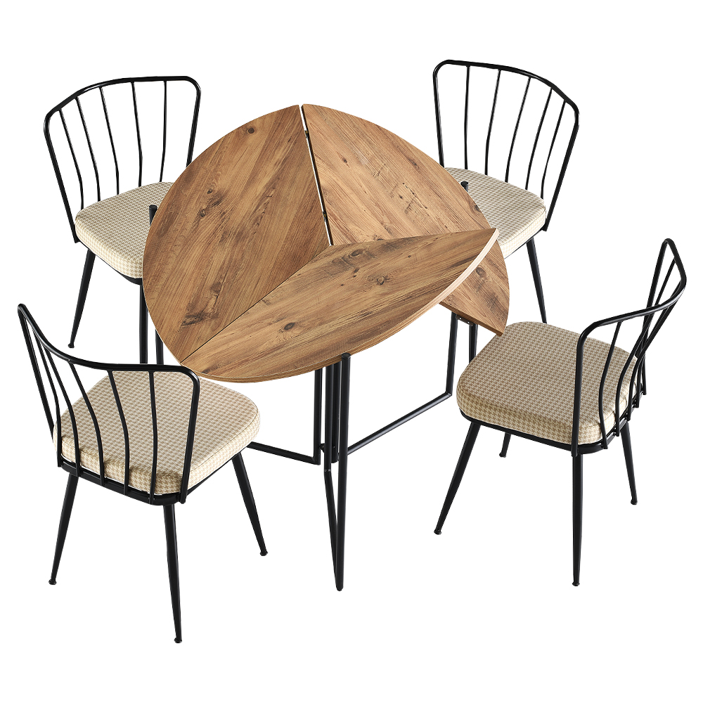 Round Dining Table; (100x100x72)cm + 4 Side Chairs, Atlantic Pine/Black