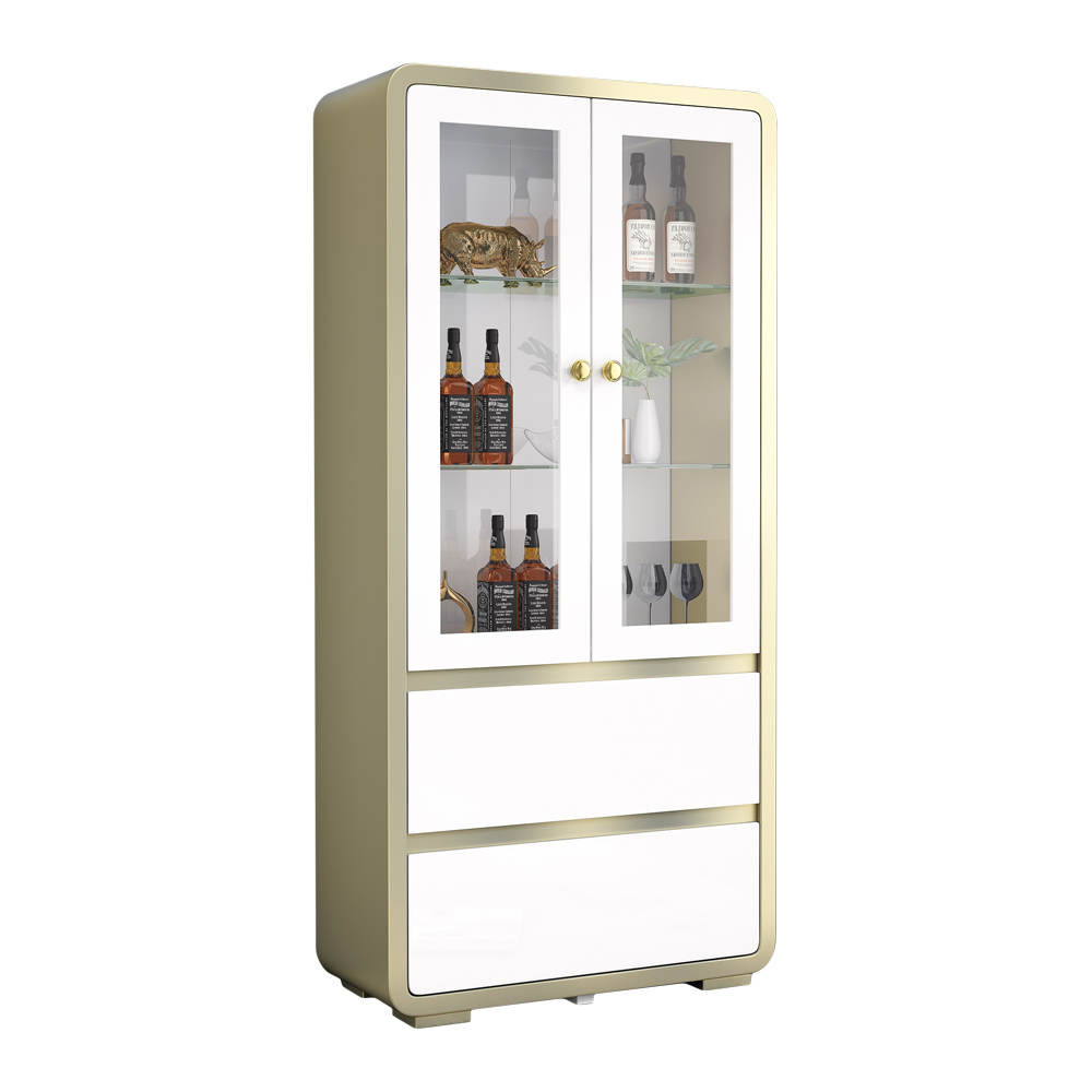 Display Cabinet: (90x40x190)cm, GlossWhite/Champagne