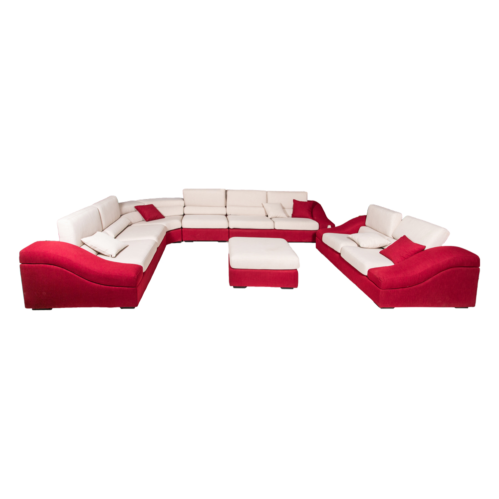 Fabric Corner Sofa (2+1+CN+2+2) +Ottoman, D.red/Beige