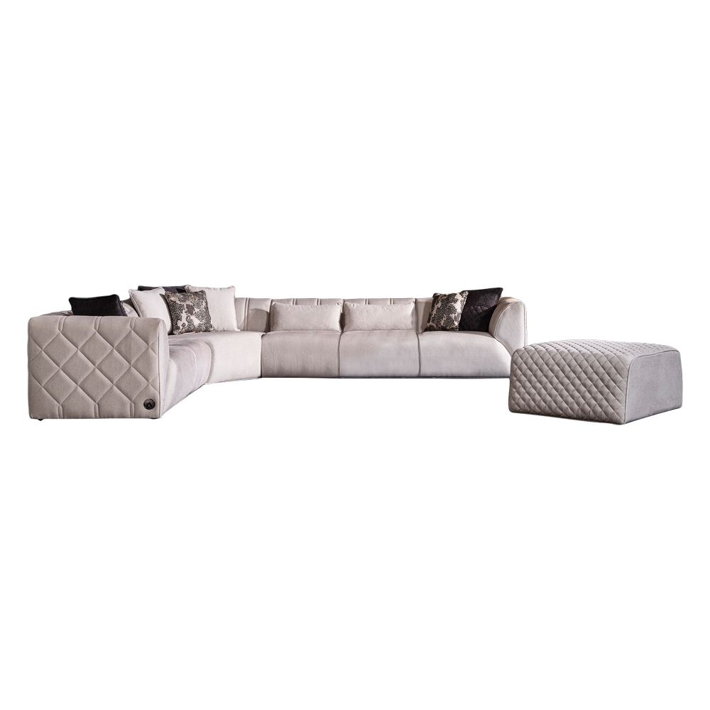 Fabric Corner Sofa Set + Pouf
