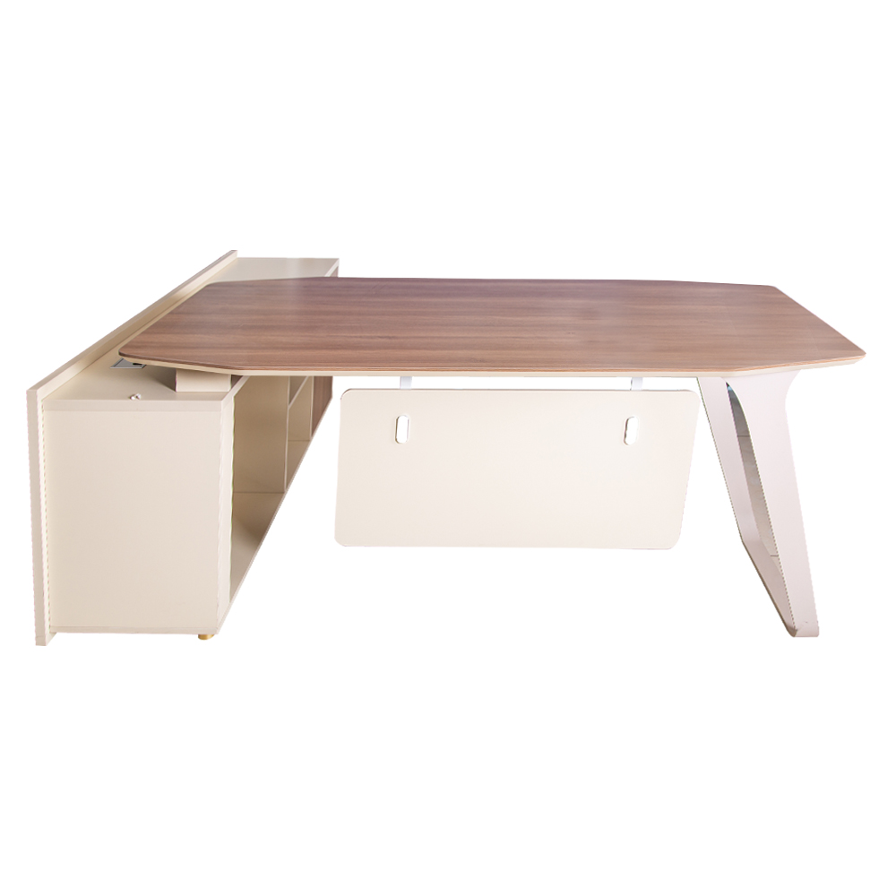 Office Desk + Side Return, Left: (180x160x75)cm, L.Walnut/Soft White