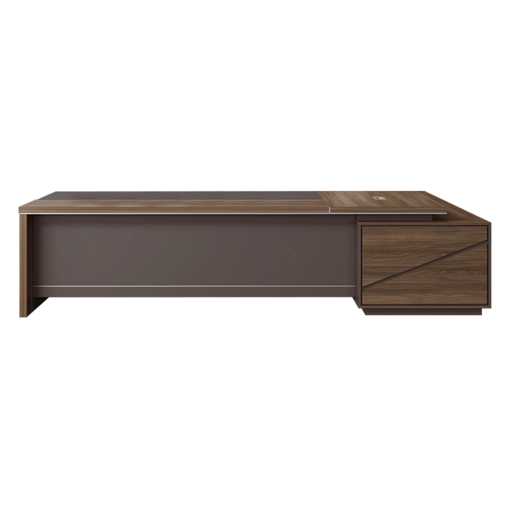Executive Office Desk + Fixed Side Return; Right, (280x210x75)cm, Brown Oak/Brown