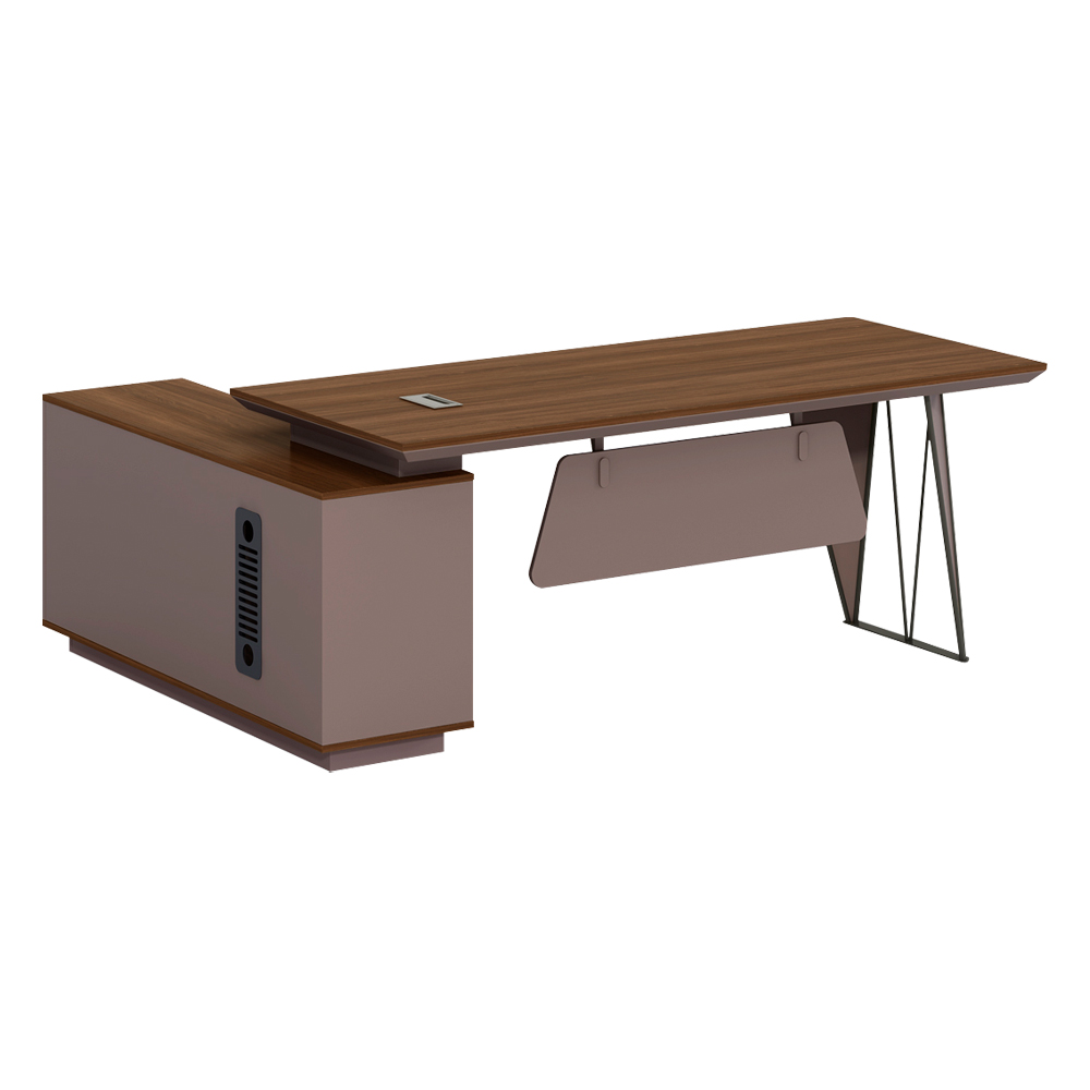 Office Desk + Fixed Side Return, Left; (180x150x75)cm, Brown Oak/Brown