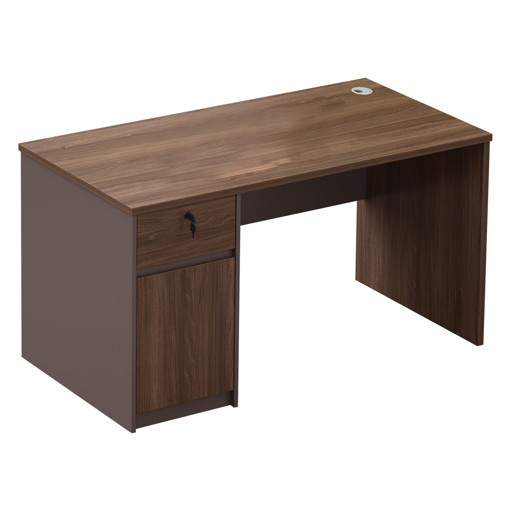 Office Desk + Drawer + Panel, (120x60x75)cm, Brown Oak/Brown