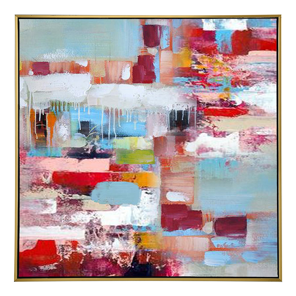 Abstract Multicolor Brushed Oil Painting With Frame: (100x100x2.2)cm