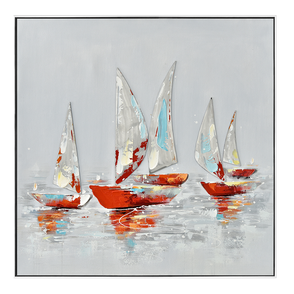 Abstract Sailboat Oil Painting With Frame: (100x100x2.2)cm