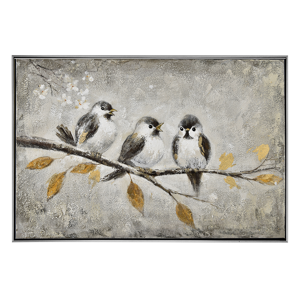 Birds on Branch Oil Painting With Frame: (90x60x2.2)cm