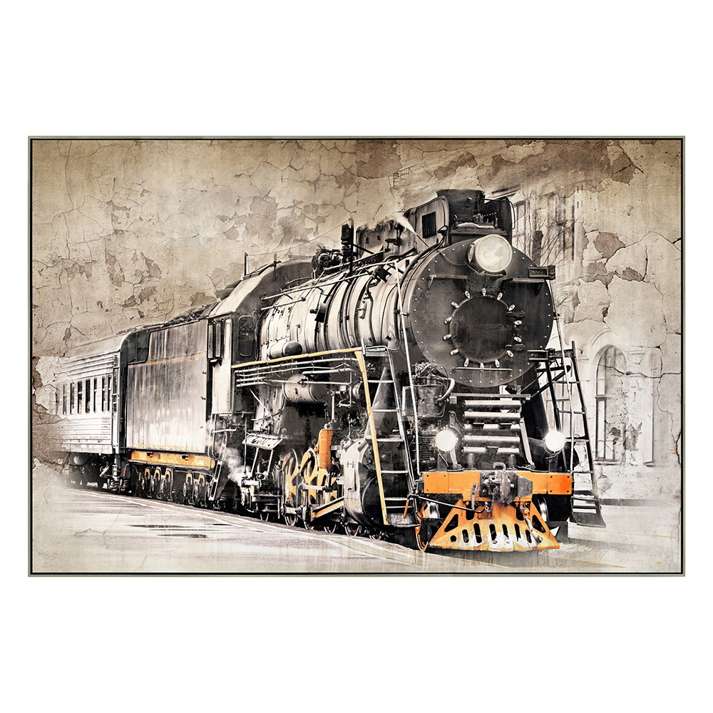 Vintage Train Printed Painting With Frame: (120x80x2.2)cm