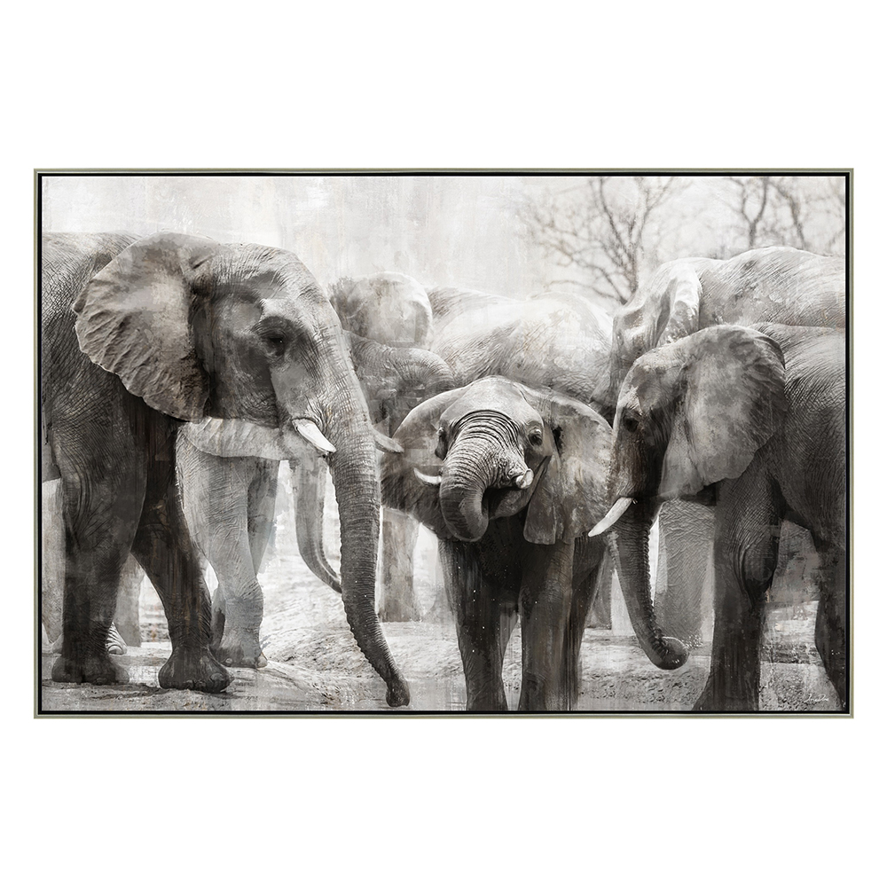 Elephants Printed Painting With Frame: (120x80x2.2)cm
