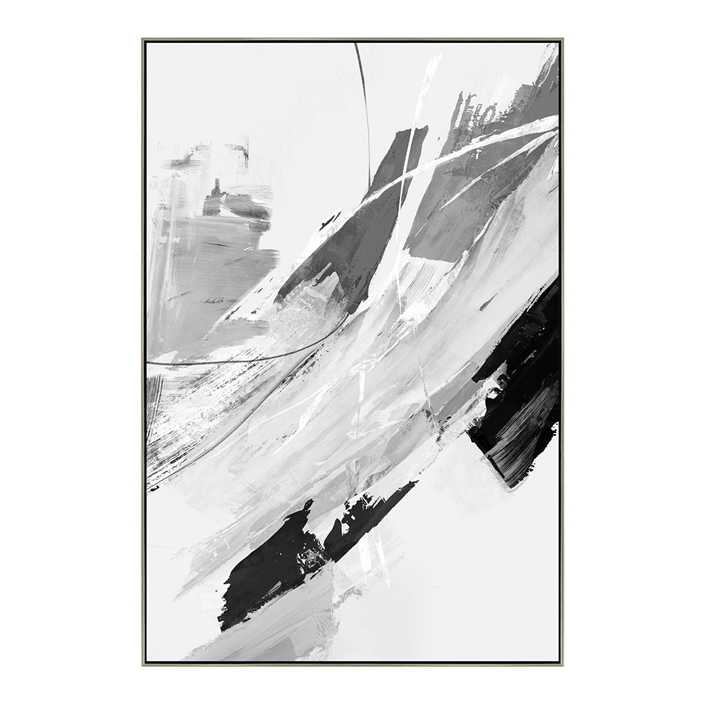 Black/White Brush Printed Painting With Frame: (80x120x2.2)cm