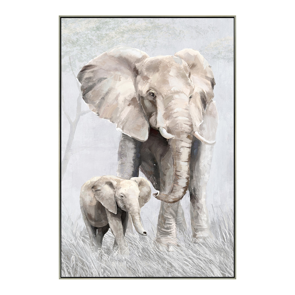 Elephant/Calf Printed Painting With Frame: (80x120x2.2)cm