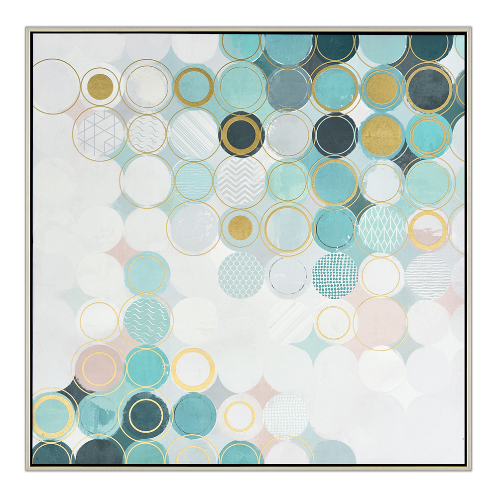 Blue Circular Art Printed Painting With Frame: (100x100x2.2)cm