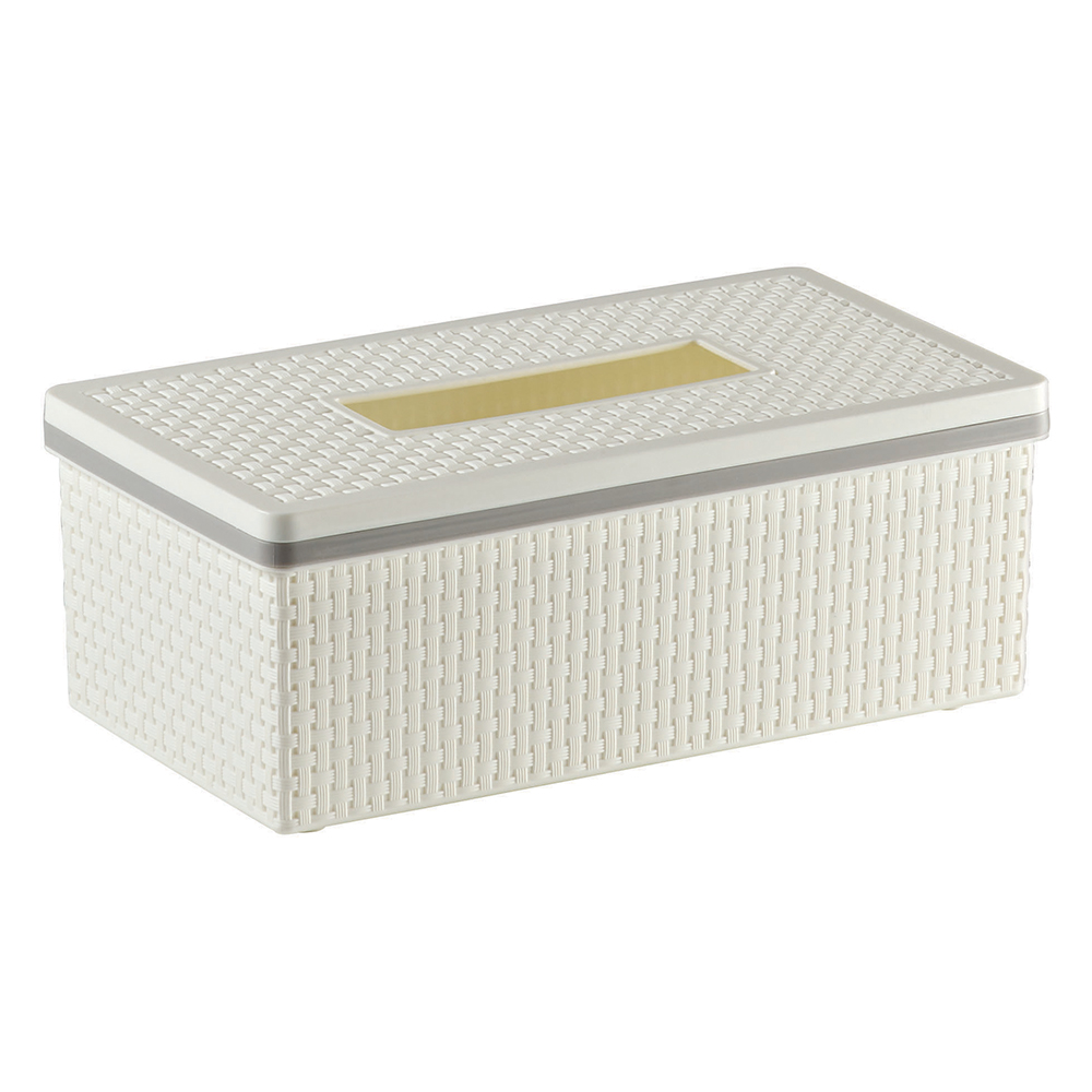 Saan Tissue Box With Lid; Large, Soft Cream/Soft Grey