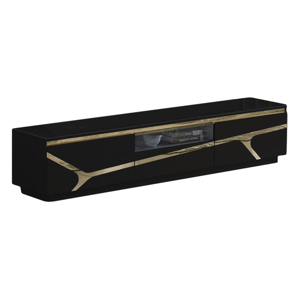 TV Cabinet: (200x40x42)cm, Glossy Black/Gold
