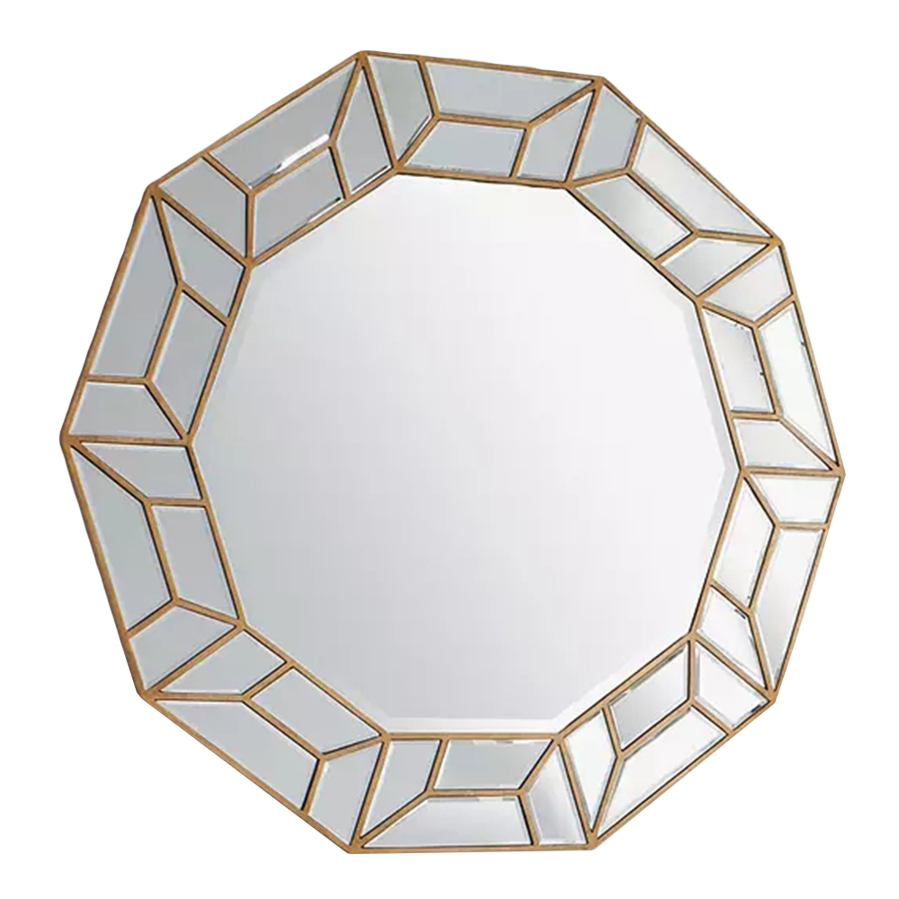 Decorative Round Wall Mirror With Frame; (105x100)cm, Gold