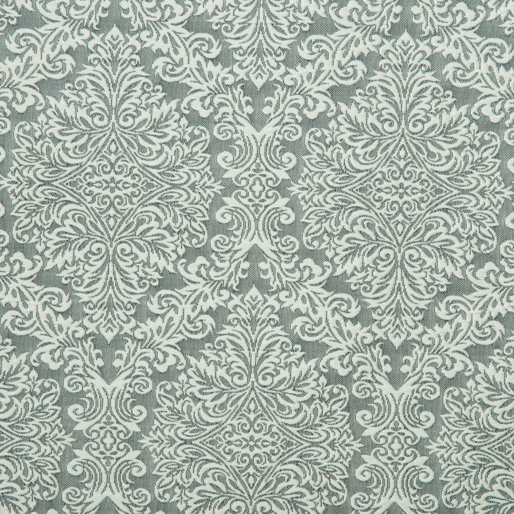 Laurena Dario Collection: Textured Damask Patterned Furnishing Fabric; 280cm, Green/Grey