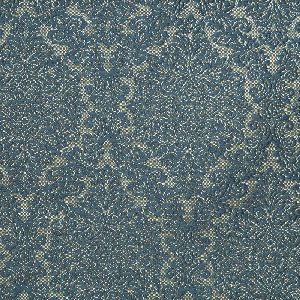 Laurena Dario Collection: Textured Damask Patterned Furnishing Fabric; 280cm, Sea Blue