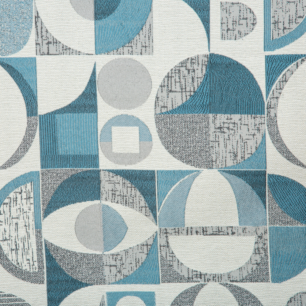 Samara Collection: Round Geometric Textured Patterned Curtain Fabric, 280cm, Light Blue/Off White