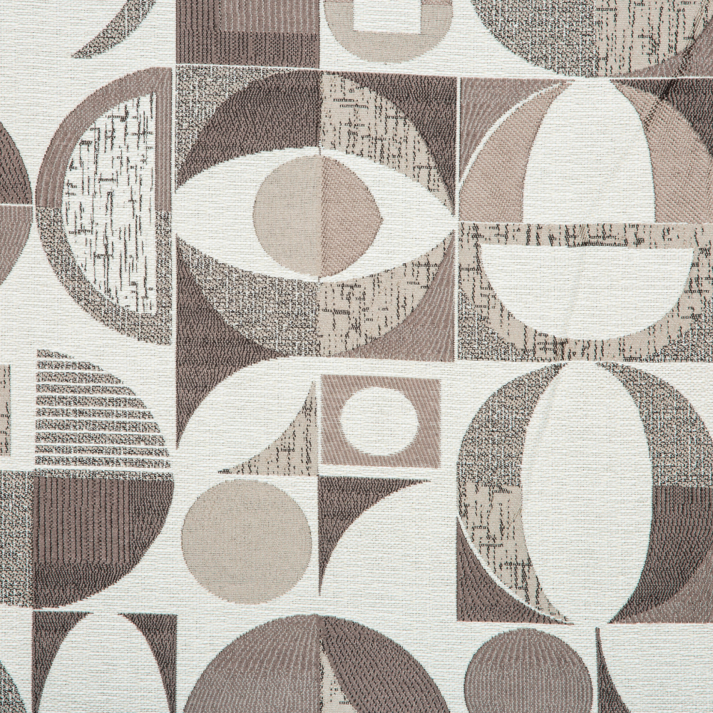 Samara Collection: Round Geometric Textured Patterned Curtain Fabric, 280cm, Light Grey/Off White