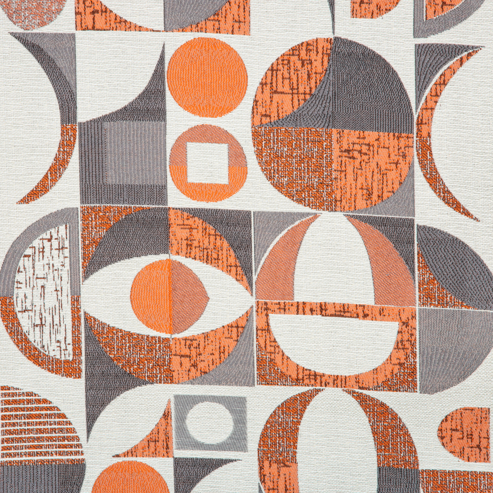 Samara Collection: Round Geometric Textured Patterned Curtain Fabric, 280cm, Orange/Off White
