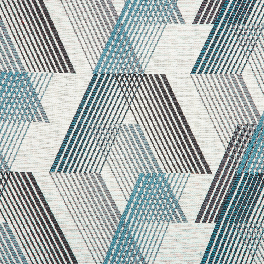 Samara Collection: Geometric Chevron Seamless Patterned Curtain Fabric, 280cm, Blue/Off White