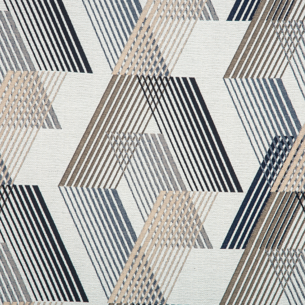Samara Collection: Geometric Chevron Seamless Patterned Curtain Fabric, 280cm, Navy Blue/Beige/Off White