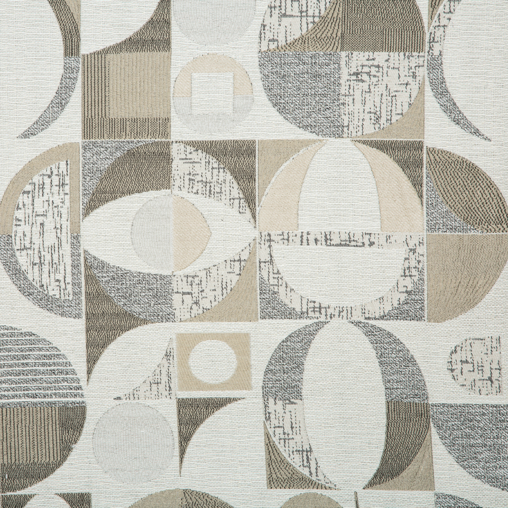 Samara Collection: Round Geometric Textured Patterned Curtain Fabric, 280cm, Grey/Off White