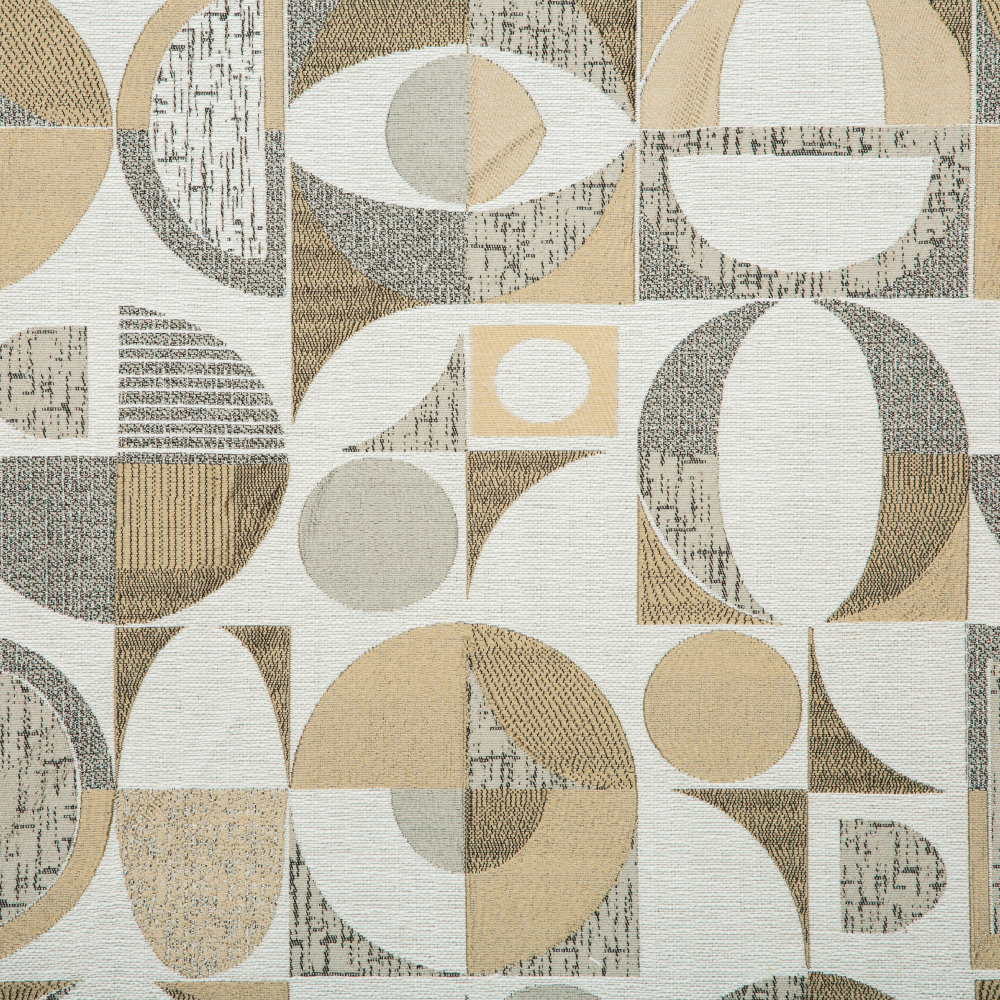 Samara Collection: Round Geometric Textured Patterned Curtain Fabric, 280cm, Light Green/Off White