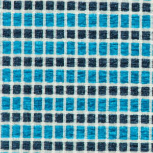 Santorini Collection: Mitsui Geometric Block Velvet Pattern Polyester Upholstery Fabric; 140cm, Blue/Grey