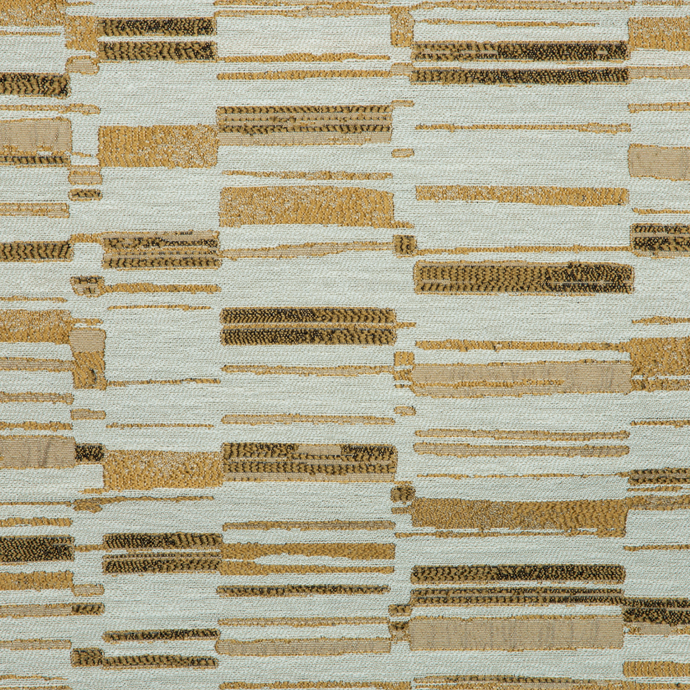 Vista Collection: Haining Textured Asymmetrical Striped Patterned Furnishing Fabric; 280cm, Gold/White