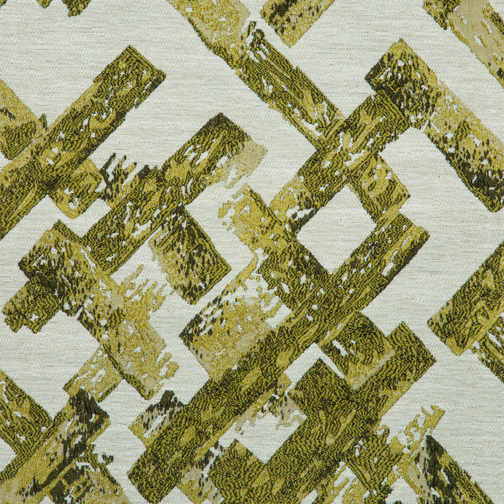 Vista Collection: Haining Textured Rectangular Shards Patterned Furnishing Fabric; 280cm, Lime Green/White