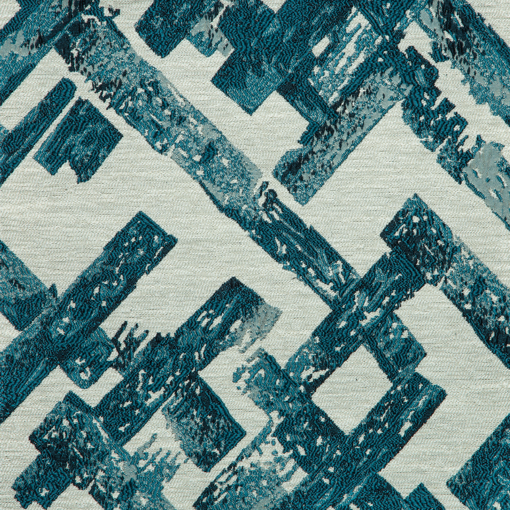 Vista Collection: Haining Textured Rectangular Shards Patterned Furnishing Fabric; 280cm, Turquoise/White