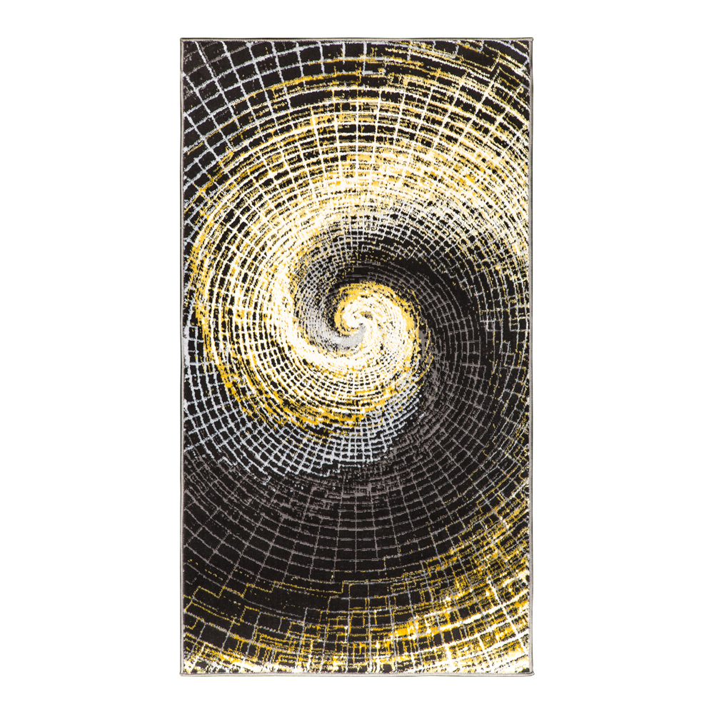 Grand: Almira Geometric Spiral Art Pattern Carpet  Rug, (80x150)cm, Yellow/Black/Grey