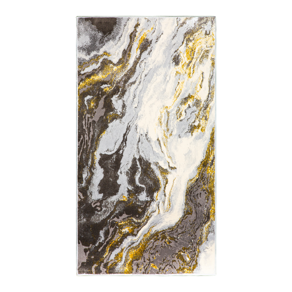 Grand: Almira Modern Abstract Pattern Carpet  Rug, (80x150)cm, Gold/Grey