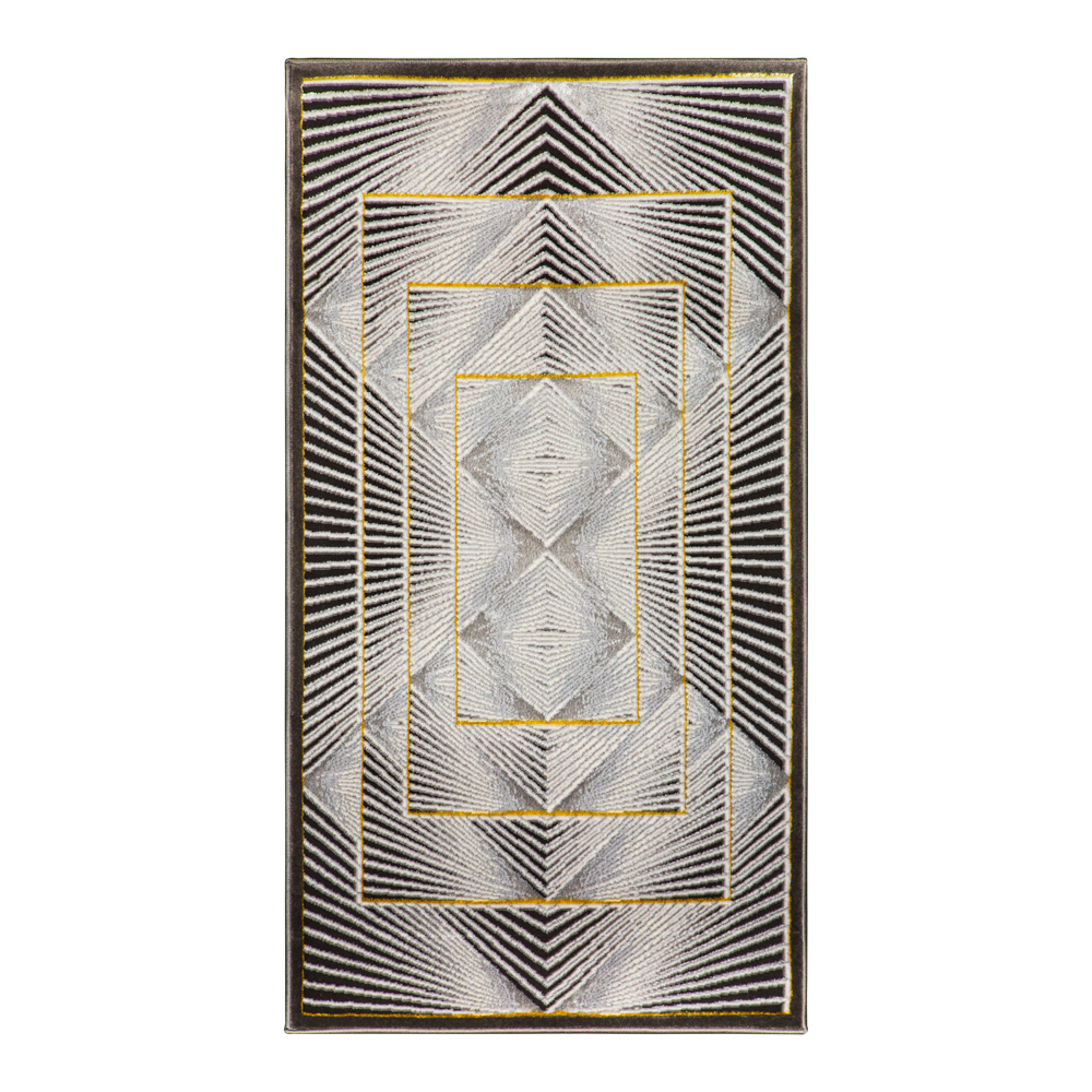 Grand: Almira Spiral Rectangle Pattern Carpet  Rug, (80x150)cm, Gold/Grey