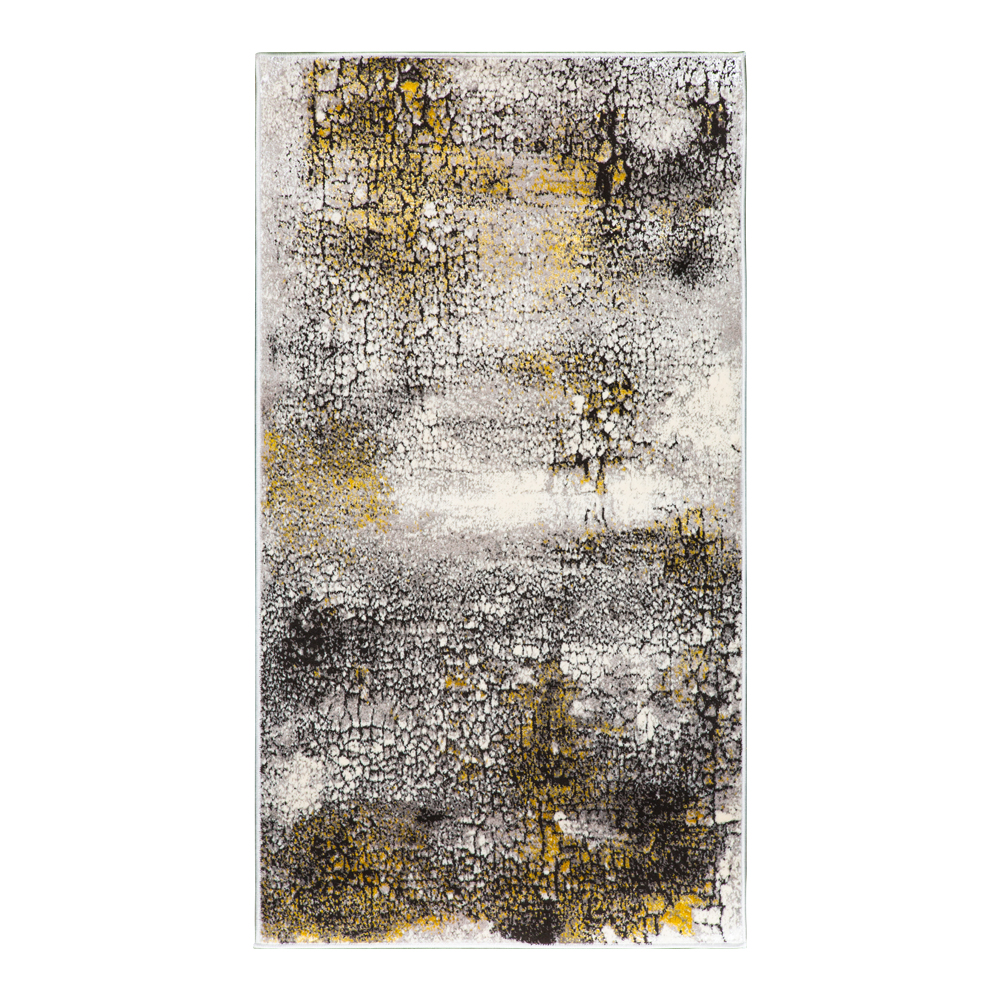 Grand: Almira Cracked Abstract Pattern Carpet  Rug, (80x150)cm, Yellow/Grey