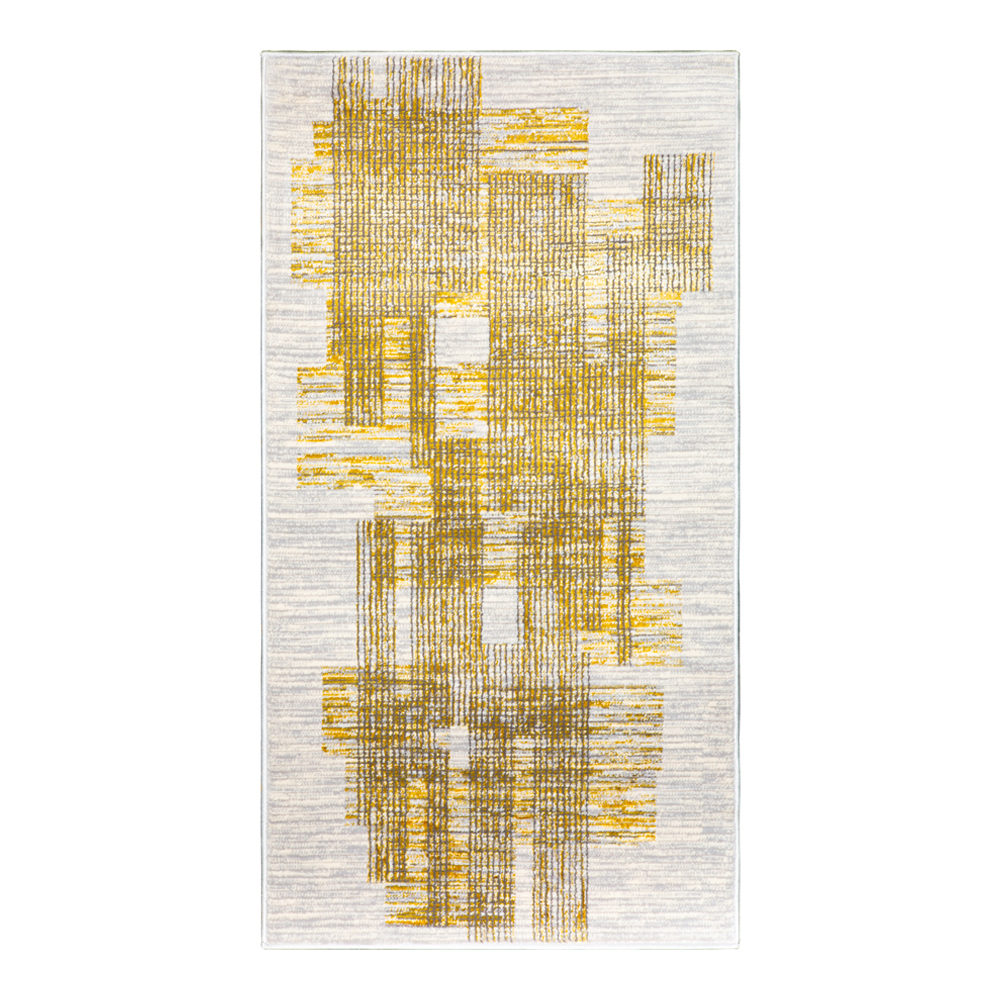 Grand: Almira Abstract Brush Strokes Pattern Carpet  Rug, (80x150)cm, Yellow/Grey