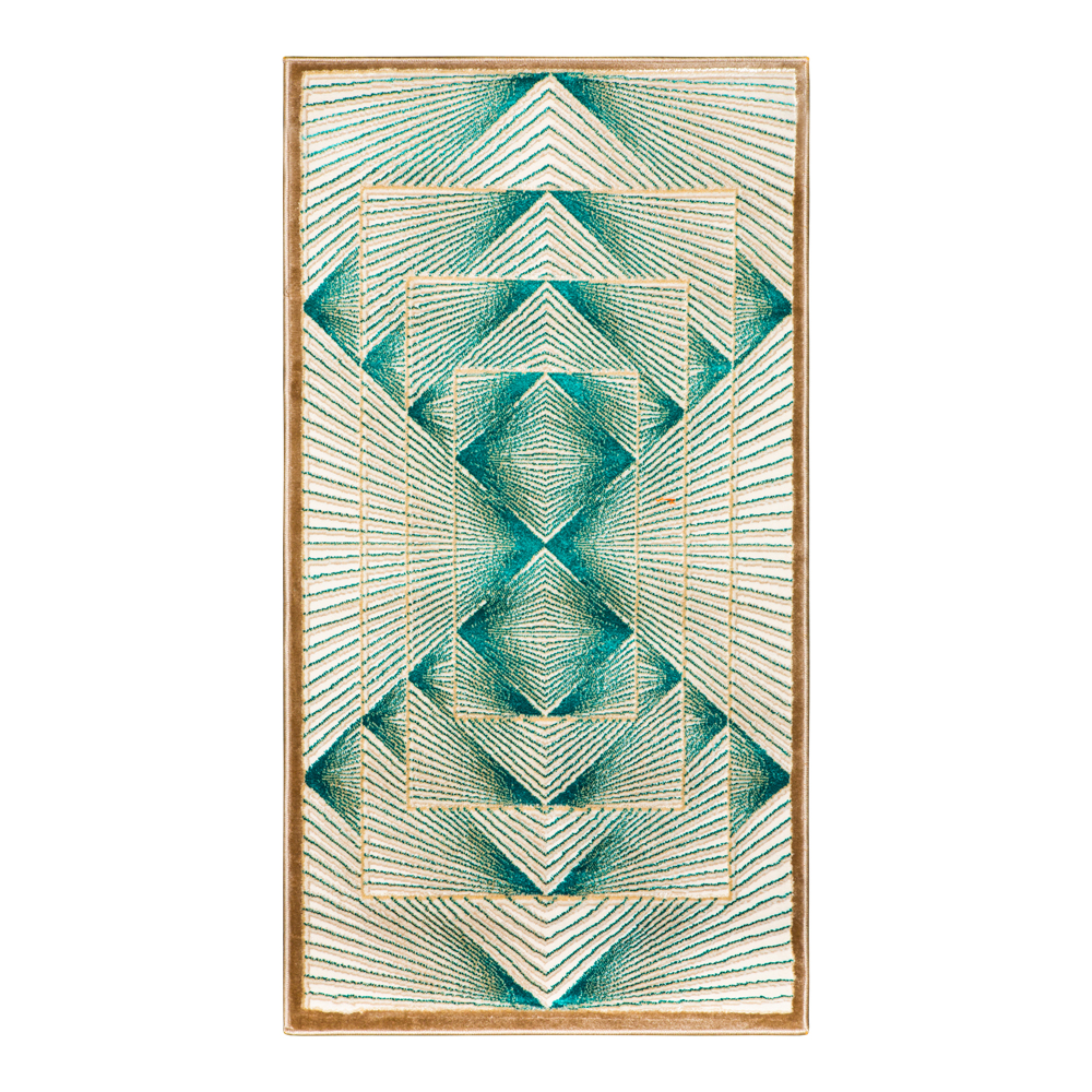 Grand: Almira Spiral Rectangle Pattern Carpet  Rug, (80x150)cm, Turquoise/Cream
