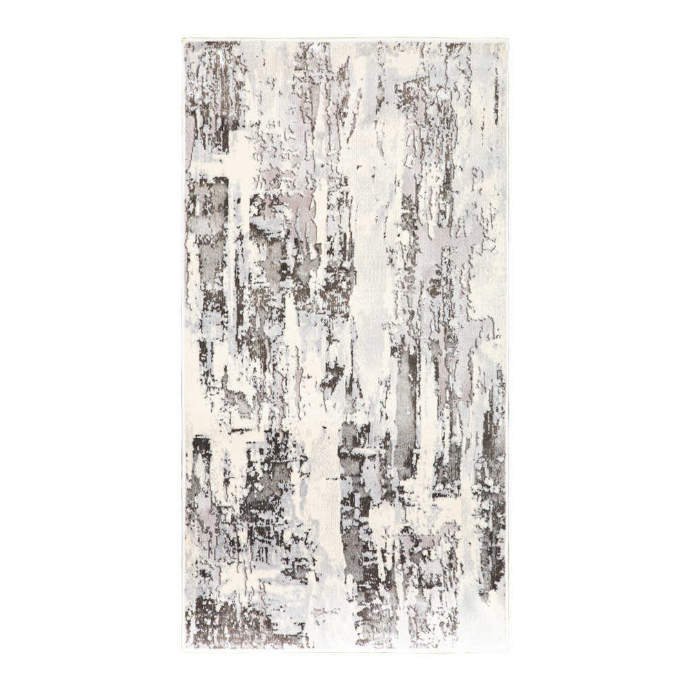 Grand: Almira Distressed Abstract Brush Stroke Carpet  Rug, (80x150)cm, Grey/White