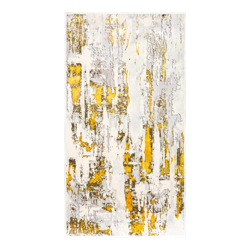 Grand: Almira Distressed Abstract Brush Stroke Carpet  Rug, (80x150)cm, Mustard/Grey