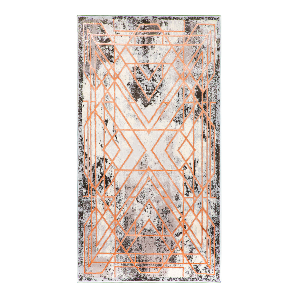Grand: Almira Abstract Diamonds Carpet  Rug, (80x150)cm, Light Orange/Grey