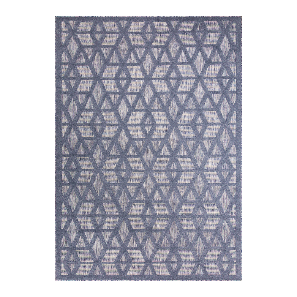 Grand: Newport Geometric Hexagonal Pattern Carpet Rug, (80x150)cm, Navy Blue/Grey