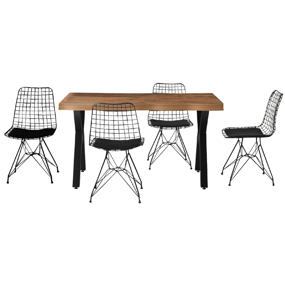 Dining Table; (140x80x75)cm + 4 Side Chairs, Walnut Black