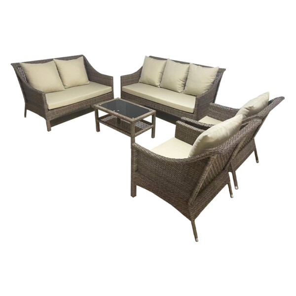 Garden Furniture Set: 7-Seater Sofa Set (3+2+1+1) + 1 Coffee Table-Glass Top (75x45x42)cm