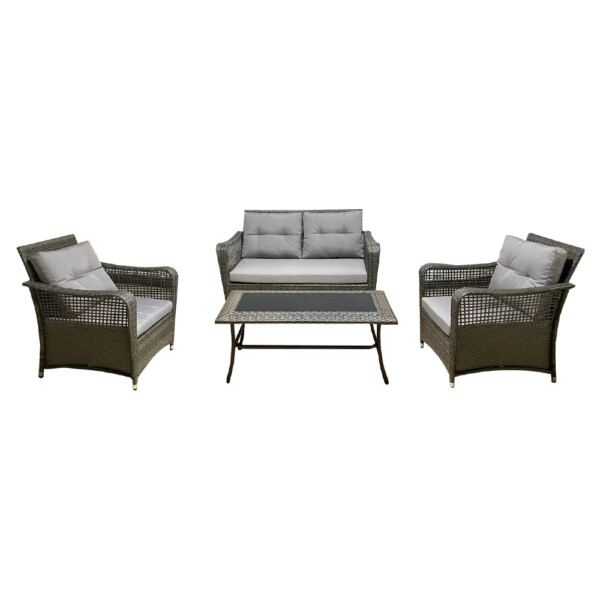 Garden Furniture Set: 4-Seater Sofa Set (2+1+1) + 1 Coffee Table-Glass Top (110x55x46)cm