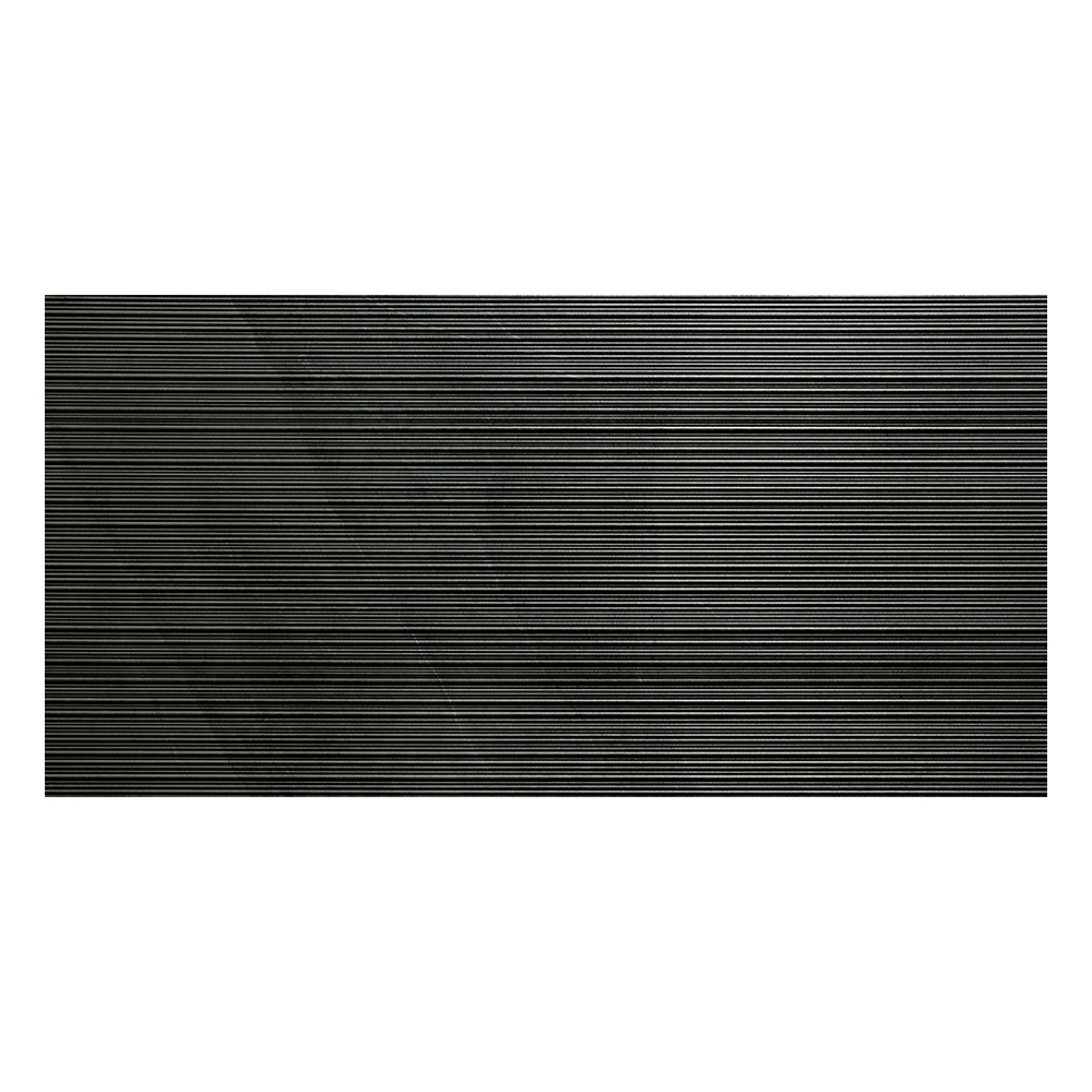 Shale Dark Ribbed: Matt Porcelain Tile; (60.0x120.0)cm, Black