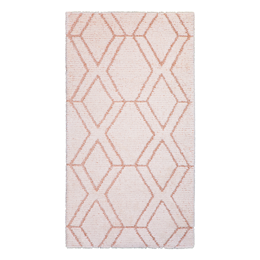 Balta: Cocoon Modern Diamond Trellis Carpet Rug; (80x150)cm, Orange/Cream