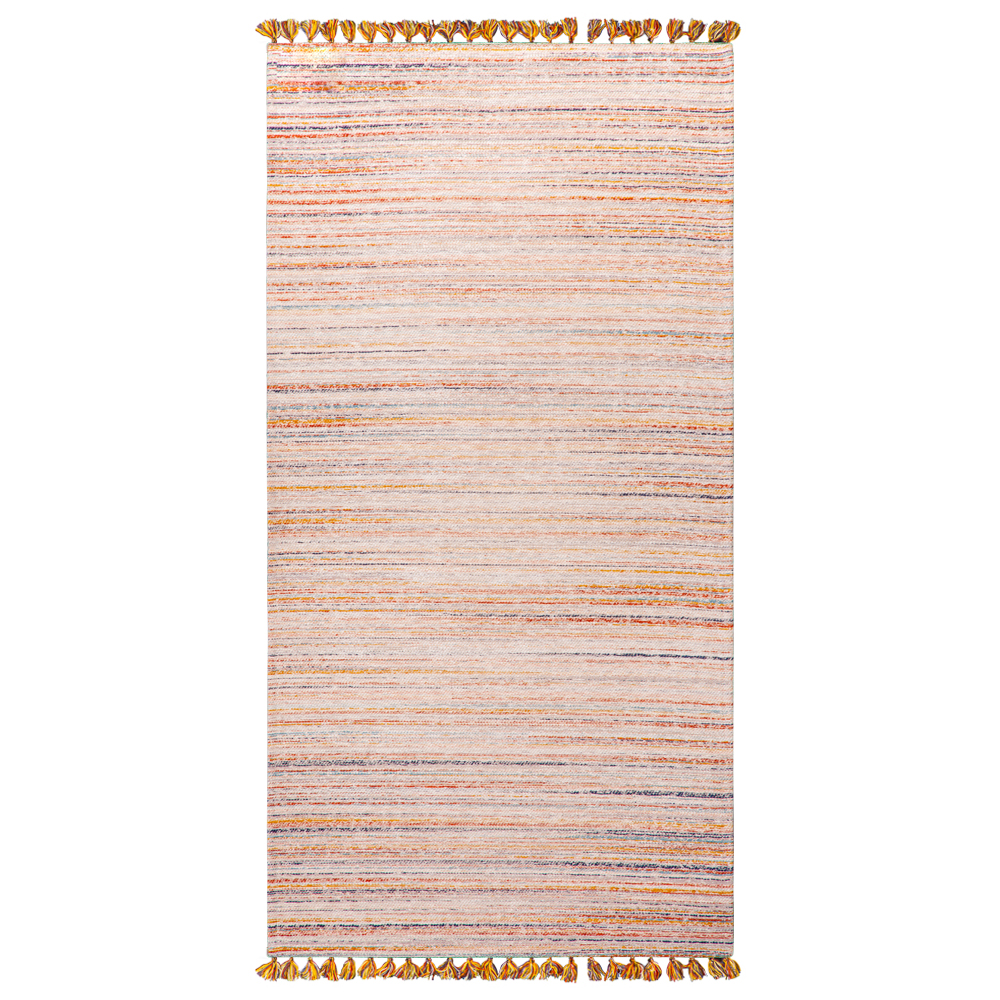 Cizm: Kilim Tasseled Carpet Rug; (80x150)cm, Light Brown